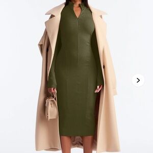 !Flaw! Olive Green Ribbed Snatched Midi Dress